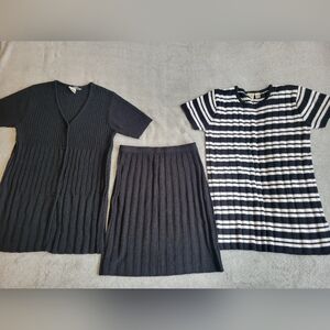 Vintage M.J.Carrol Black and White Striped Knit 3 Piece Set Size M